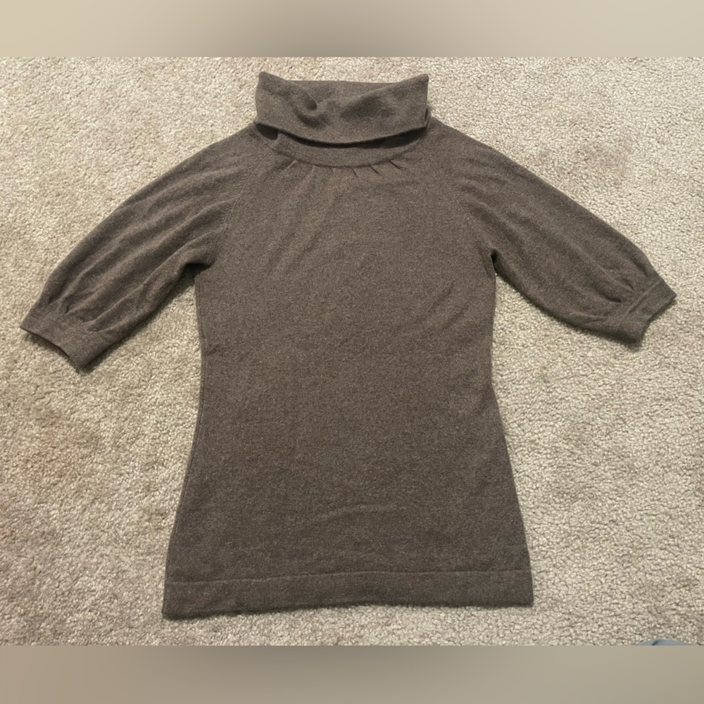 Women’s LA Made 100% Cashmere Turtleneck Short Sleeve Sweater Brown Size S